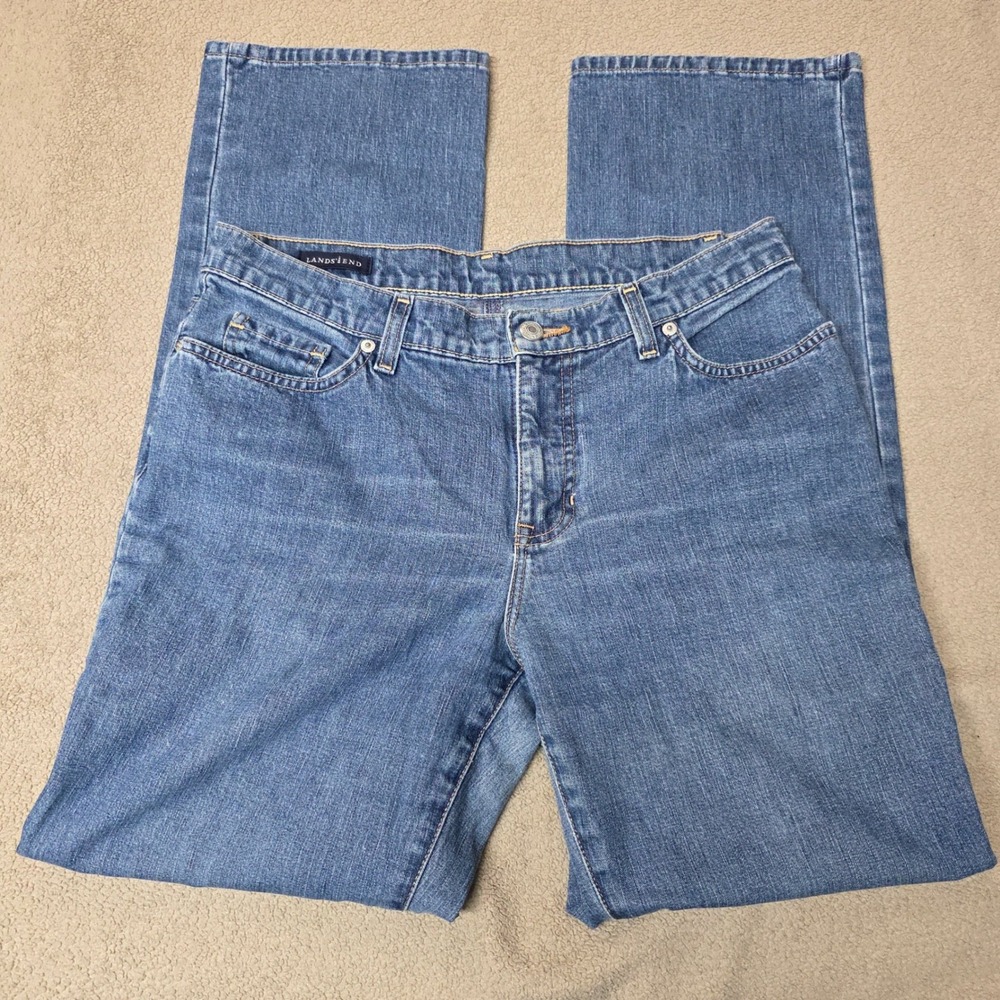 Lands End Straight Leg Jeans Womens 8 Blue Stretch‎ Mid Rise Med Wash, GUC - Picture 2 of 6
